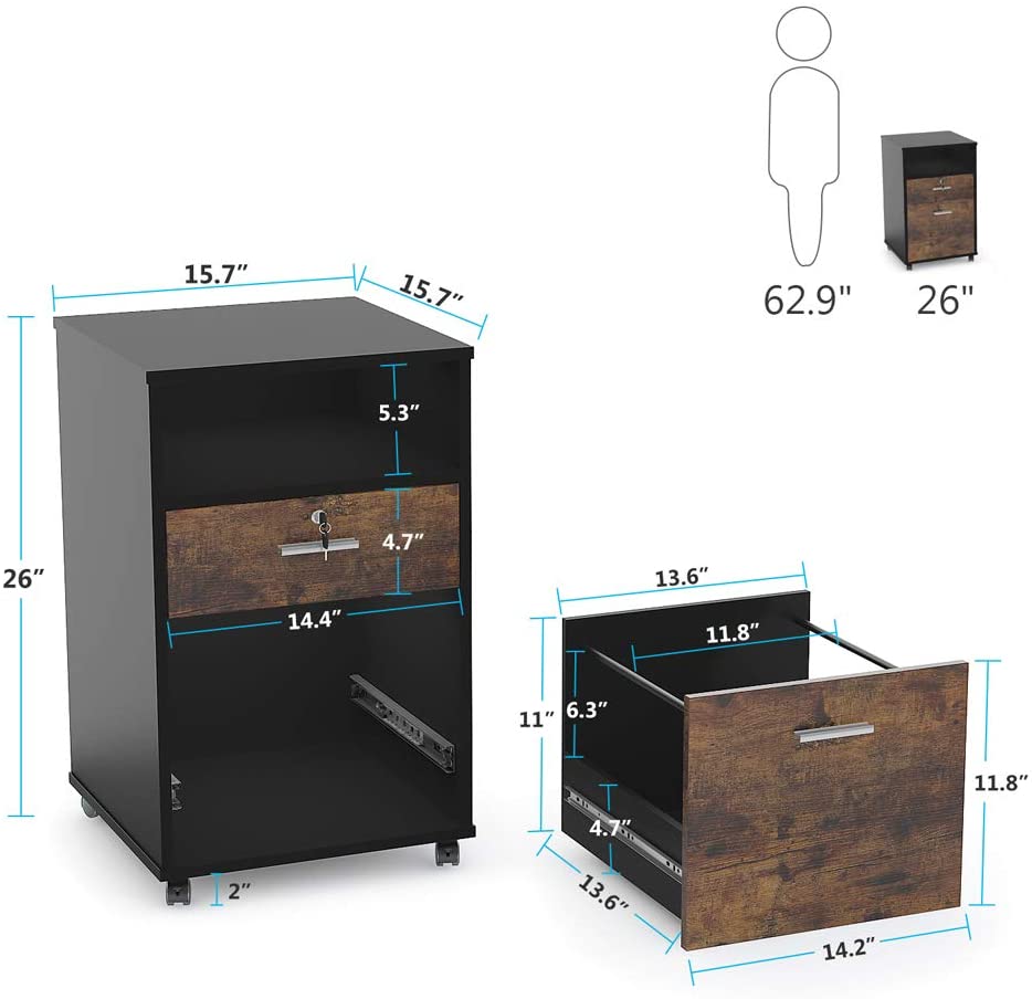 2-Drawer Mobile File Cabinet with Lock